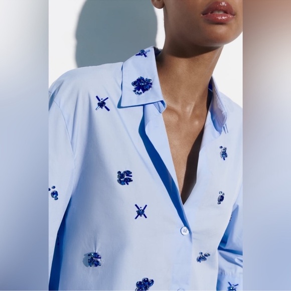 ZARA JEWEL POPLIN SHIRT AND PANTS BLUE SIZE M - Picture 7 of 7